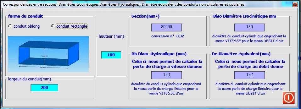 fenetre de diametre équivalent dans MECAFLUX